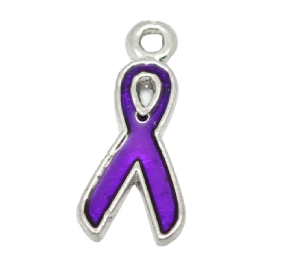 4270 20pc Silver Tone Alloy Purple Enamel Ribbon Charms Pendants 20x9mm